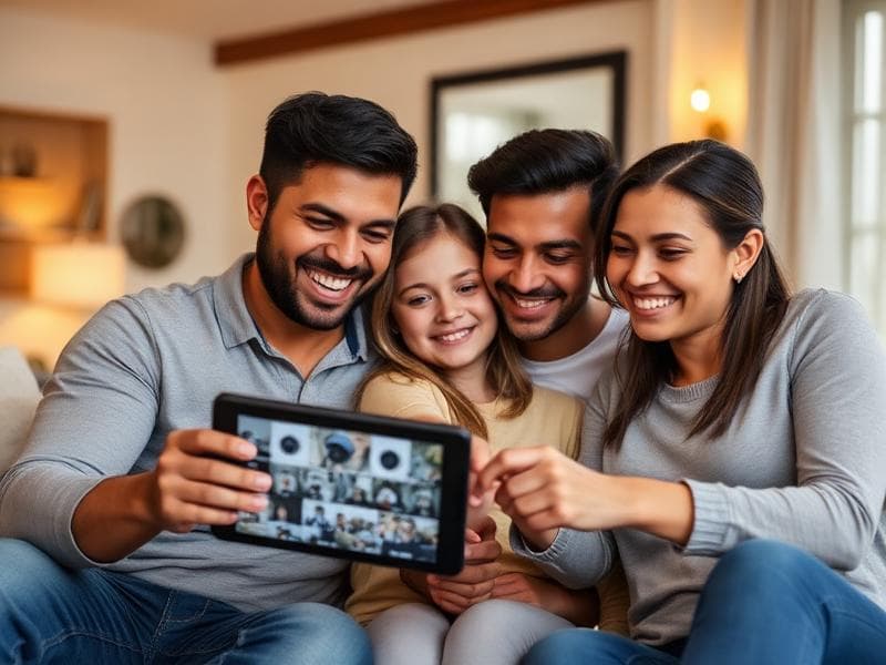 Familia satisfecha con su sistema de seguridad